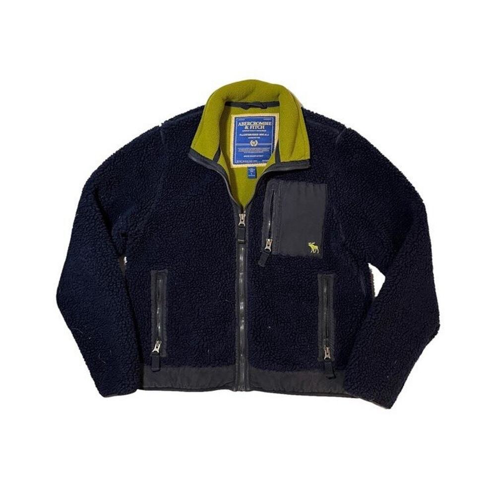 Vintage Abercrombie & Fitch Men's L Heavyweight Deep Pile Fleece Jacket Blue Y2K